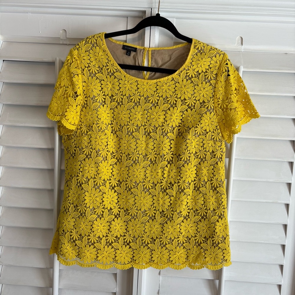 Talbots Yellow Crochet Top Size 14‎
